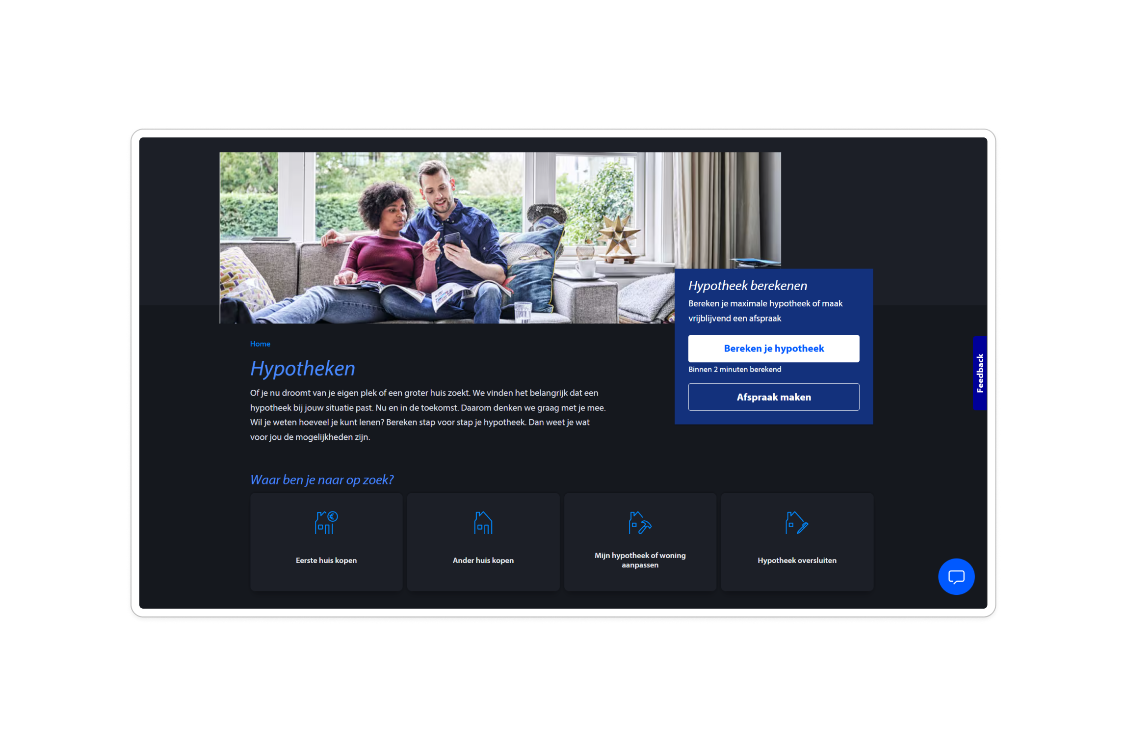 Hub pagina van Rabobank